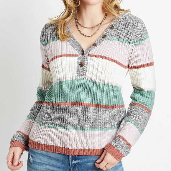 Maurices Multicolor Striped Button Front Henley Knit Sweater Small Women’s - Picture 1 of 12